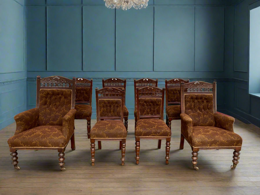 Rare 8-Piece Edwardian Dining Chair Set - Mahogany Frame (Circa 1900-1910)